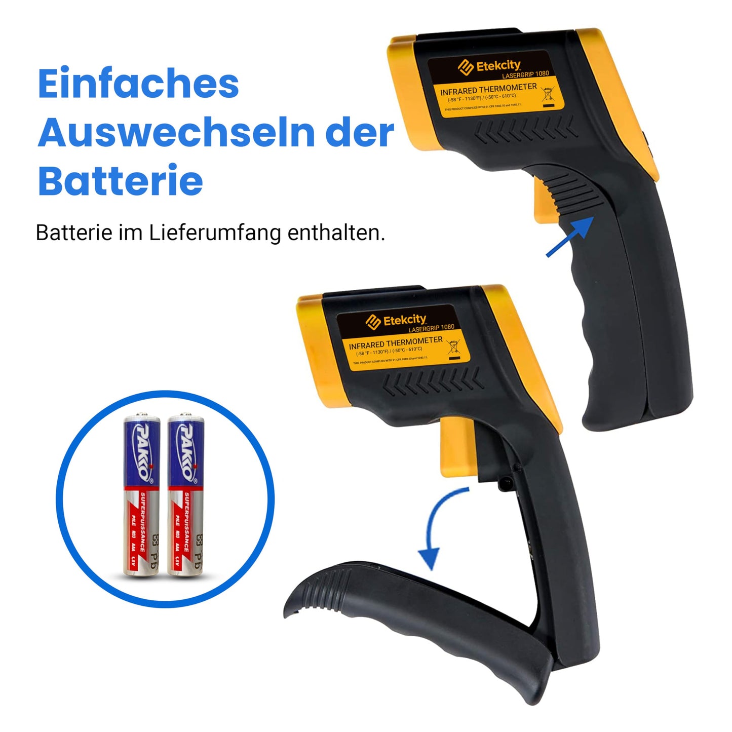 Infrarot Thermometer -50 bis +610°C, Digital, Berührungslos, LCD Display