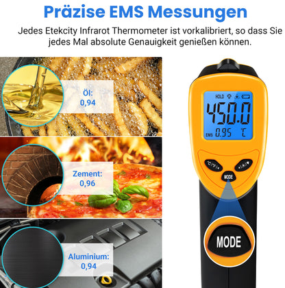 Infrarot Thermometer -50 bis +610°C, Digital, Berührungslos, LCD Display